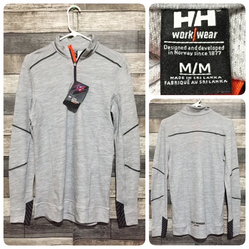 Helly Hansen Lifa Merino Wool 1/4 Zip Base Layer Sz M Gray FLAW